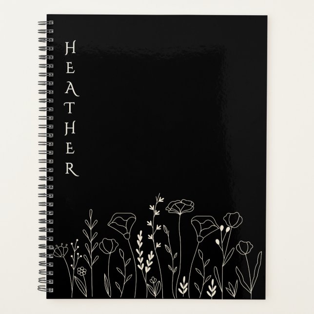 Agenda Boho Wildflower Personalized Black Gift for Her (Anverso)