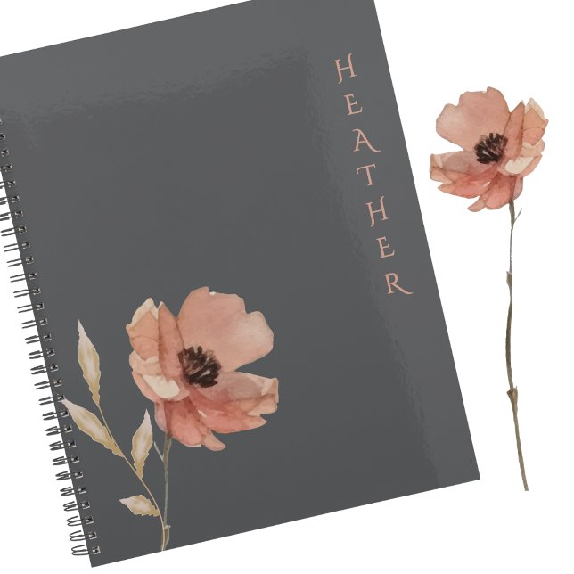 Agenda Boho Wildflower Personalized Grey Gift for Her (Subido por el creador)