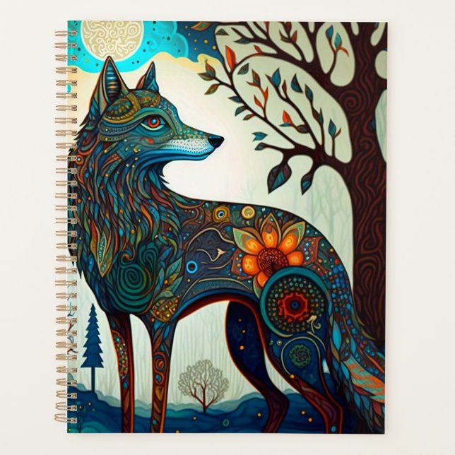 Agenda Boho Wolf Surreal Wildlife Art Planner (Anverso)