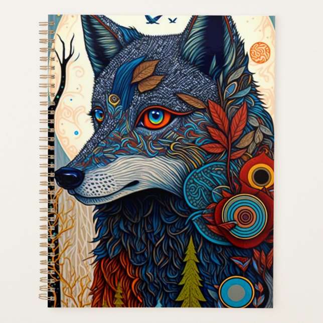 Agenda Boho Wolf Surreal Wildlife Art Planner (Anverso)