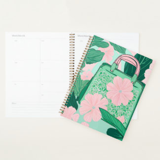 Agenda Bolso de ilusión trompe l'oeil floral rosa y verde