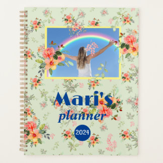 Agenda Bonito divertida nombre floral azul marino