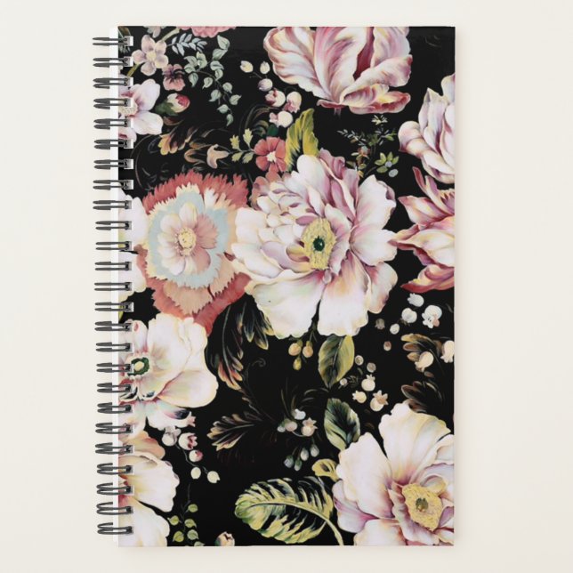 Agenda bonito elegante giratoria moda rosa negro floral (Anverso)