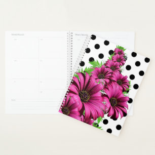 Agenda Bonito Flores rosadas Punto de Polka