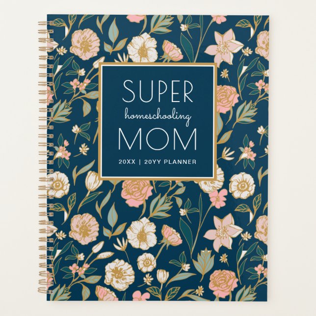 Agenda Bonito Gold Floral Super Homeschooling Mom Navy (Anverso)