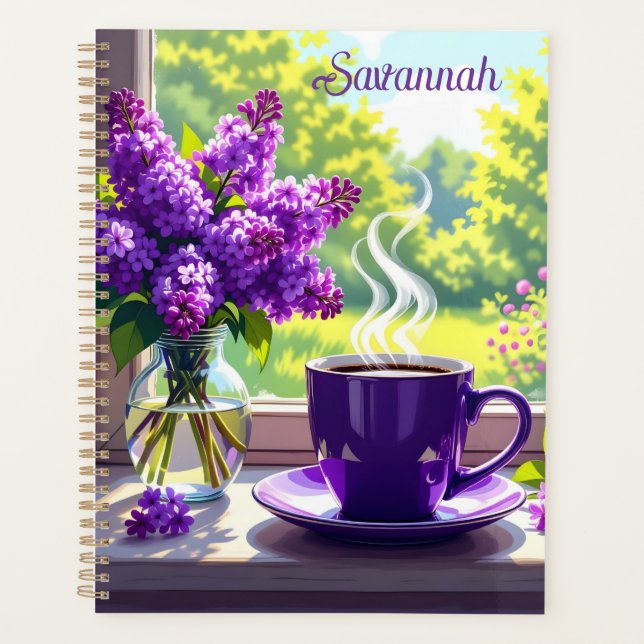 Agenda Bonito Lilacs púrpura y café personalizado (Anverso)