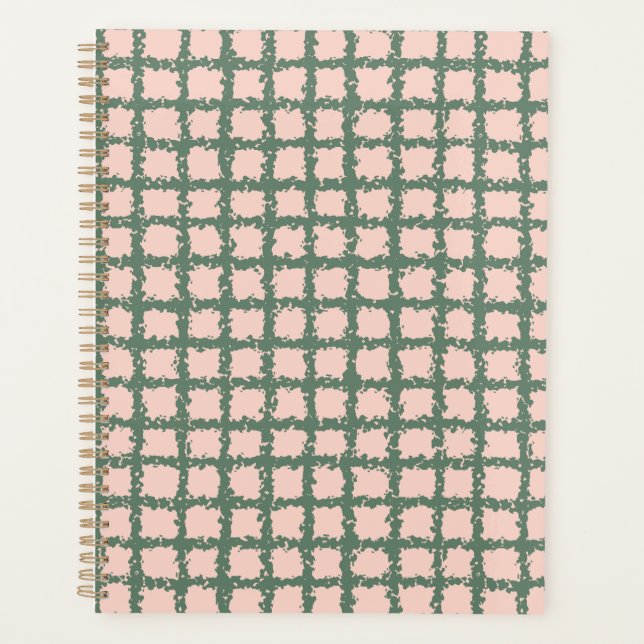 Agenda Bonito Pastel Verde Oscuro Pink Plaid Pattern (Anverso)