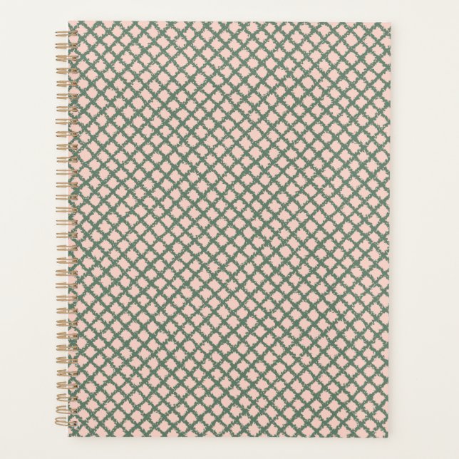 Agenda Bonito Pastel Verde Oscuro Pink Plaid Pattern (Anverso)
