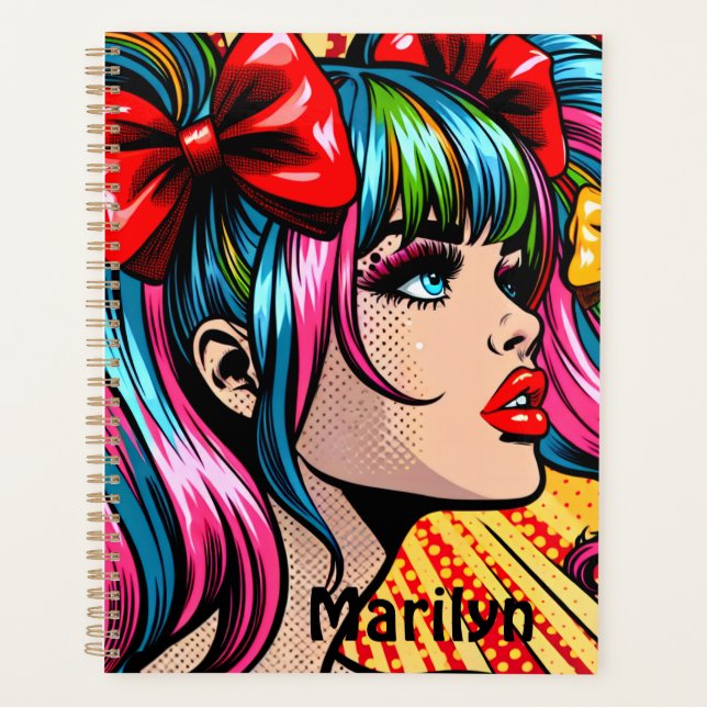 Agenda Bonito Pop Art Comic Chica Colorido Personalizado (Anverso)