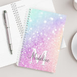 Agenda Bonito Purpurina holográfico Girly Glamorous<br><div class="desc">Personalice fácilmente este elegante y colorido patrón de purpurina bokeh con los detalles de su personalizado.</div>