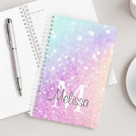 Agenda Bonito Purpurina holográfico Girly Glamorous<br><div class="desc">Personalice fácilmente este elegante y colorido patrón de purpurina bokeh con los detalles de su personalizado.</div>