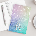 Agenda Bonito Purpurina holográfico Girly Glamorous<br><div class="desc">Personalice fácilmente este elegante y colorido patrón de purpurina bokeh con los detalles de su personalizado.</div>