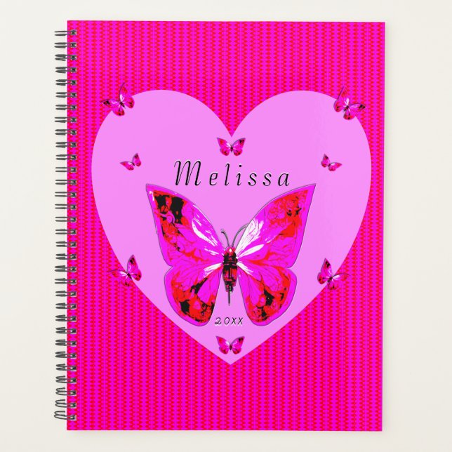Agenda Bonito Red & Purple Butterflies Nombre personaliza (Anverso)