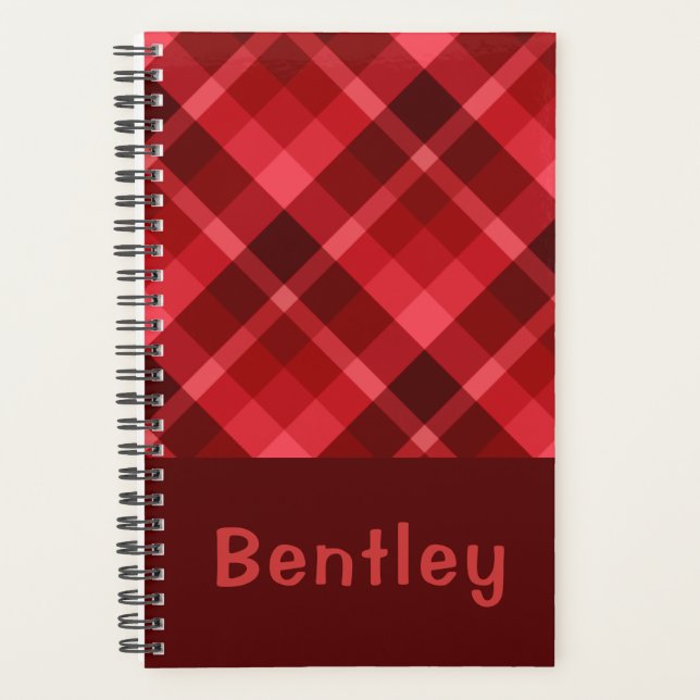 Agenda Bonito Ruby Red Plaid Monograma Pequeño Plano (Anverso)