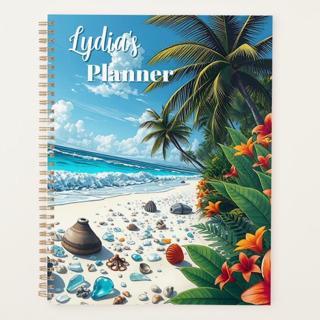 Agenda Bonito Tropical Beach Scene Coastal Personalizada (Anverso)