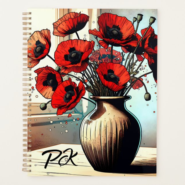 Agenda Bonito Vase de arte de los Poppies Rojos (Anverso)