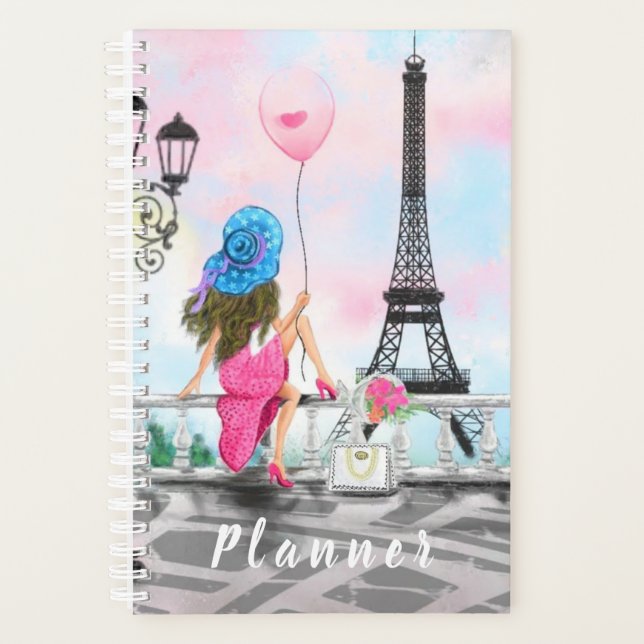 Agenda Bonito y globo de corazón rosado - Amo París (Anverso)