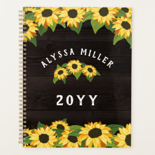 Agenda Bonitos girasoles y nombre de madera rústica