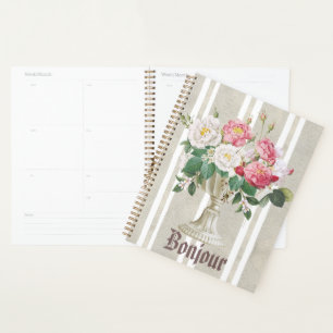 Agenda Bonjour bonitas rayas de fondo polvorientas flores