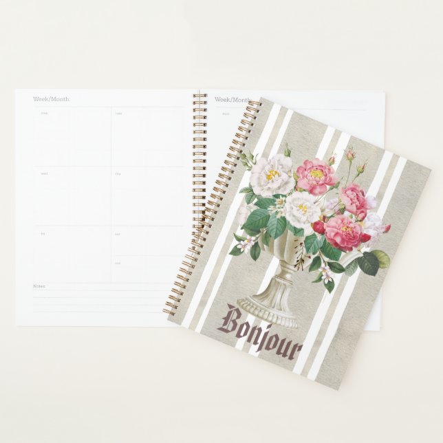 Agenda Bonjour cute dusty background stripes flowers (Demostración)