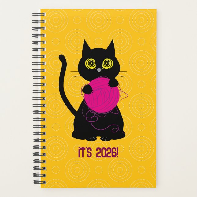 Agenda BONKERS! 2026 Planner – Knitting + Kitty 🧶🐈‍⬛ (Anverso)