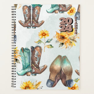 Agenda Boots rústicos de vaqueros y acuarela de girasoles