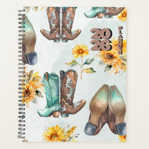Agenda Boots rústicos de vaqueros y acuarela de girasoles