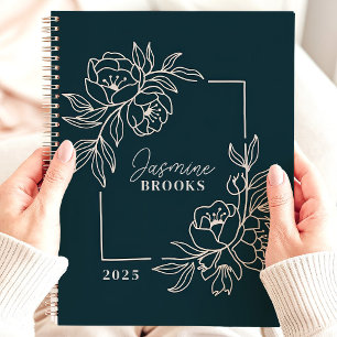 Agenda Borde Floral Turquesa 2025 Nombre Personalizado