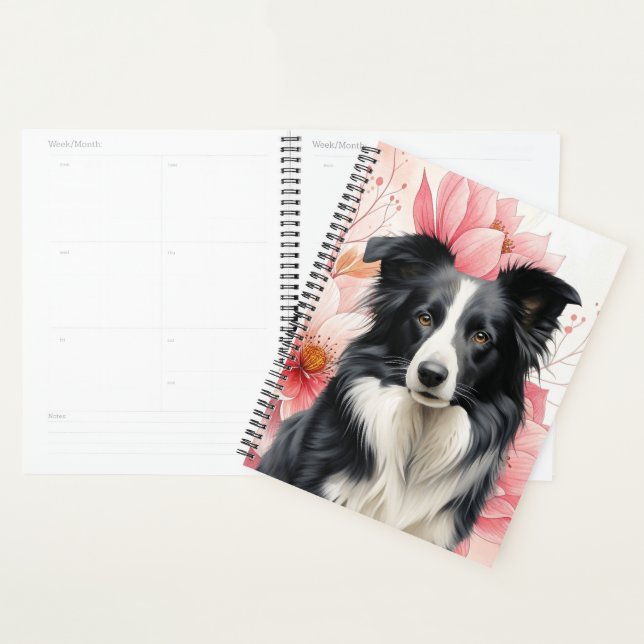 Agenda Border Collie Dog and Bold Pink Lilies (Demostración)