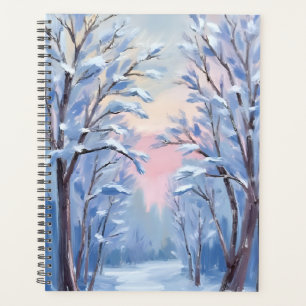 Agenda Bosque de acuarela de nieve de invierno Pintura de