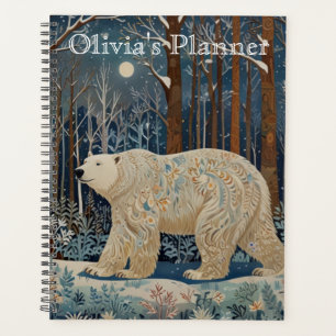 Agenda Bosque de bosques de invierno de oso blanco retro