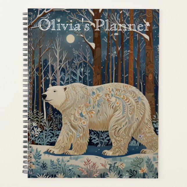 Agenda Bosque de bosques de invierno de oso blanco retro (Anverso)