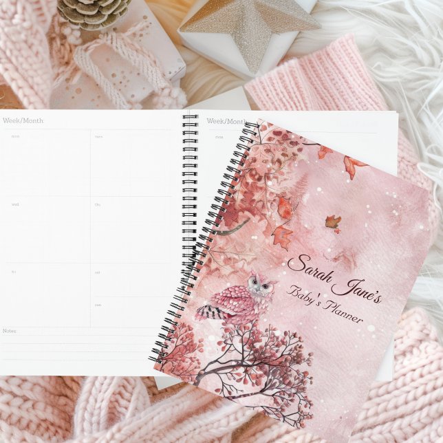 Agenda Bosque de invierno rosa, moderno bebé (Pink Woodland Babys Planner)