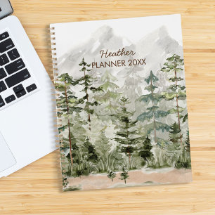 Agenda Bosque de Pino Verde Acuarela en Montaña