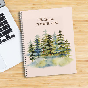Agenda Bosque de pinos verde brumoso vintage acuarela