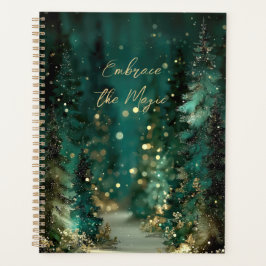 Agenda Bosque dorado mágico verde turquesa con Bokeh