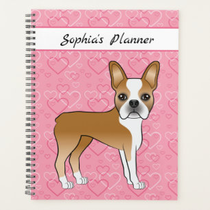 Agenda Boston Terrier cervato perro en corazones rosados 