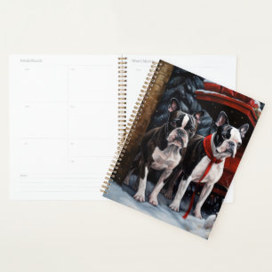 Agenda Boston Terrier Nevado Trineo Navidad Decoración