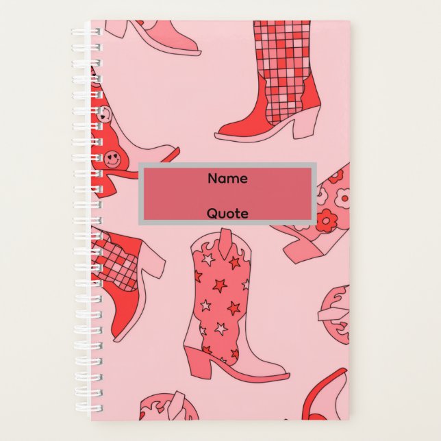 Agenda Bota vaquera rosa espiral encuadernada  (Anverso)