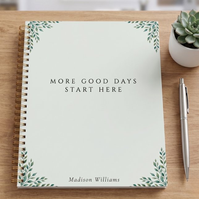 Agenda Botánica de bienestar personalizado verde salvia d (Personalized Planner)