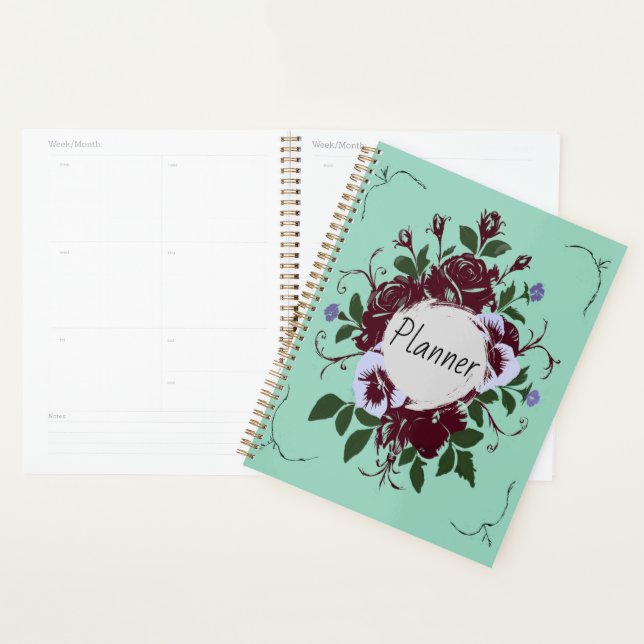 Agenda Botanical Yearly Planner - Rose and Pansy Bouquet (Demostración)