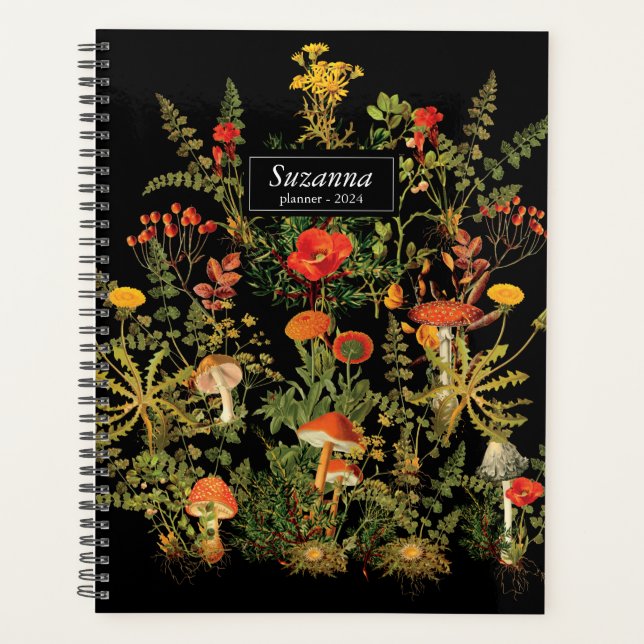 Agenda Botanicals Florals Mushroom Black Notebook (Anverso)