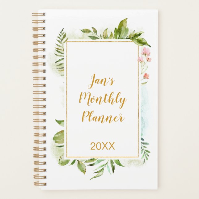 Agenda Botánicos Gold Pink Geométrico Floral Personal (Anverso)