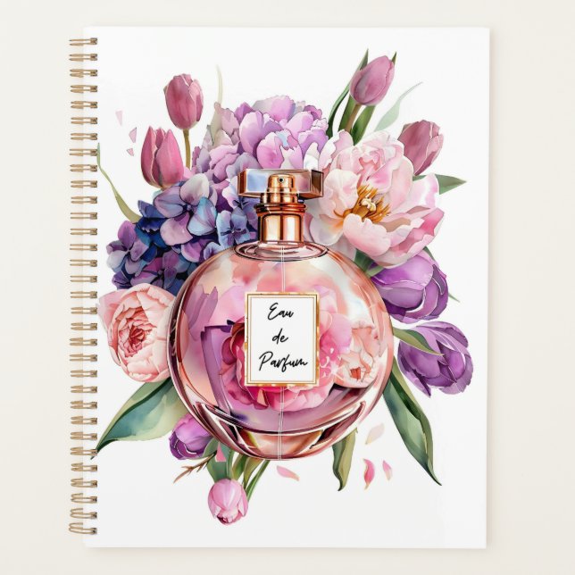 Agenda Botella perfume acuarela con portátil de flores (Anverso)