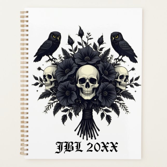 Agenda Bouquet de gótico con tres cráneos y dos lechuzas (Anverso)