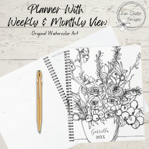 Agenda Bouquet floral personalizado en blanco y negro
