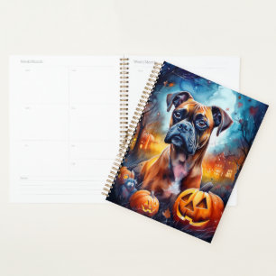 Agenda Boxeador de Halloween con calabazas asustado