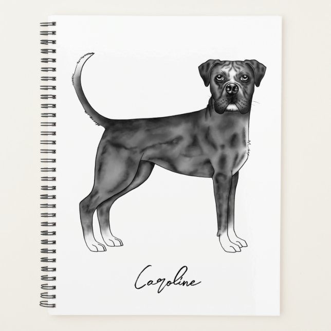 Agenda Boxer alemán perro en negro y blanco y Personaliza (Anverso)