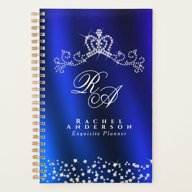 Agenda Brillante corona monograma azul (Anverso)
