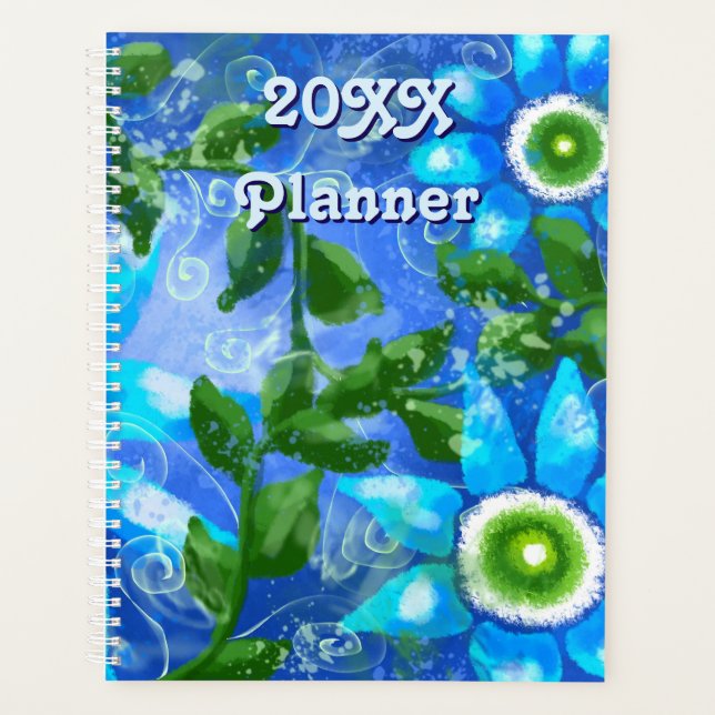 Agenda Brillantes Daisies de marea verde azul floral Verd (Anverso)